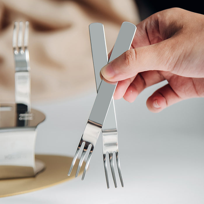 304 Stainless Steel Fruit Fork Set of 6 with Storage Base 12.3 cm Mirror Finish
