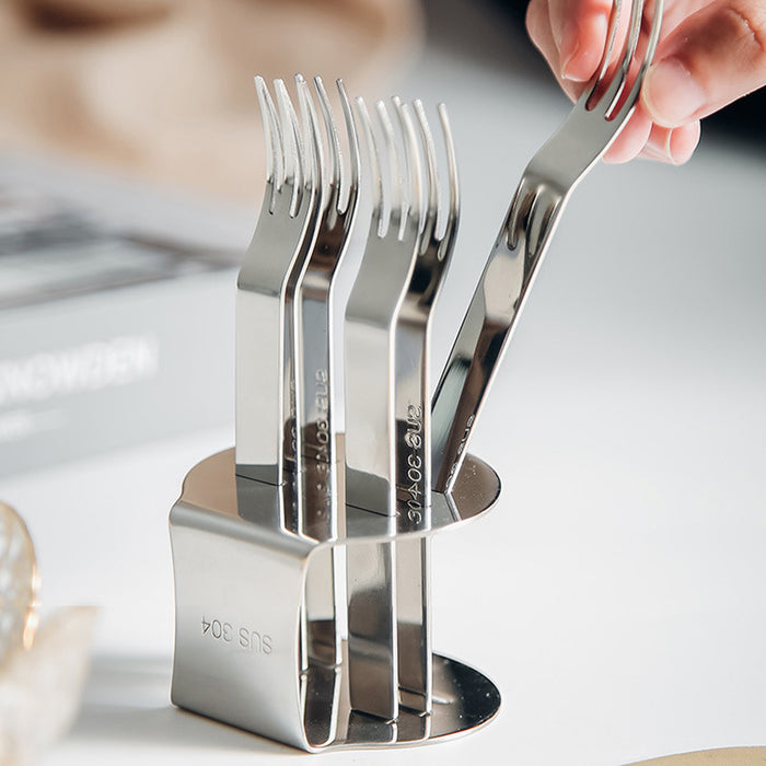 304 Stainless Steel Fruit Fork Set of 6 with Storage Base 12.3 cm Mirror Finish