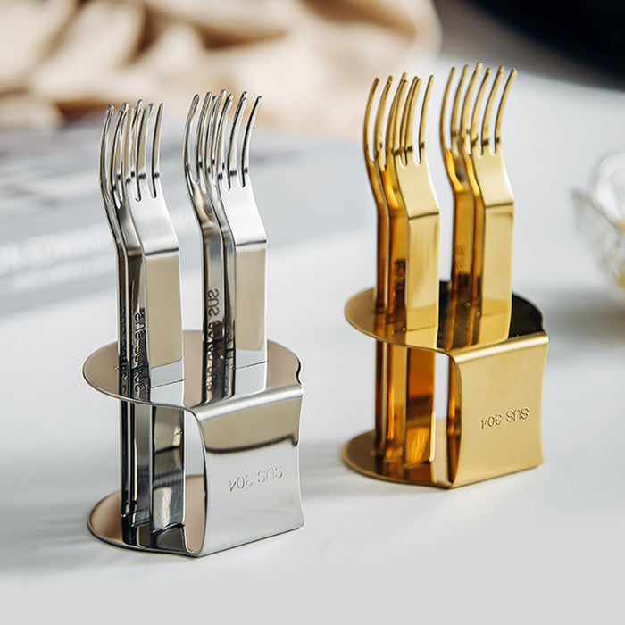 304 Stainless Steel Fruit Fork Set of 6 with Storage Base 12.3 cm Mirror Finish