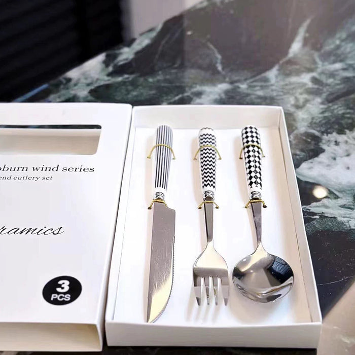 3 Pcs Stainless Steel Cutlery Set with Ceramic Handles