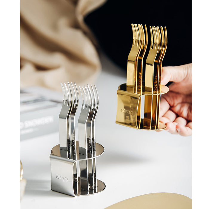 304 Stainless Steel Fruit Fork Set of 6 with Storage Base 12.3 cm Mirror Finish