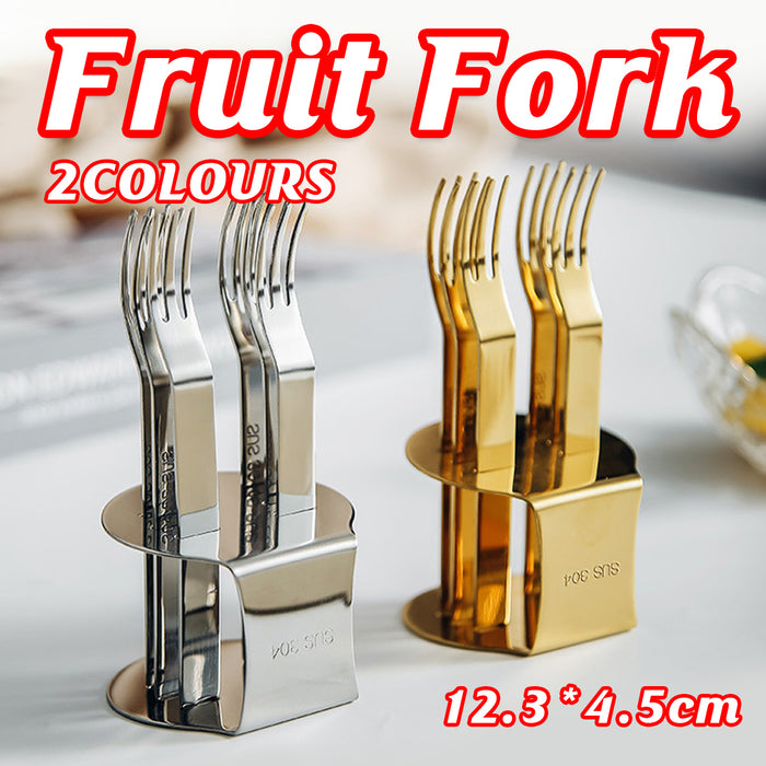 304 Stainless Steel Fruit Fork Set of 6 with Storage Base 12.3 cm Mirror Finish