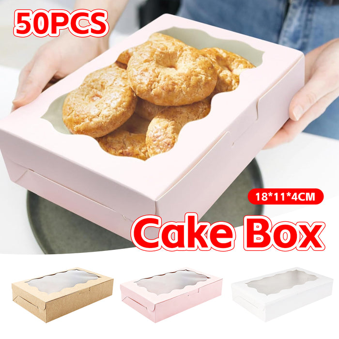 50 Pcs Kraft Cake Boxes with Clear Window Food-Grade in 3 Colors