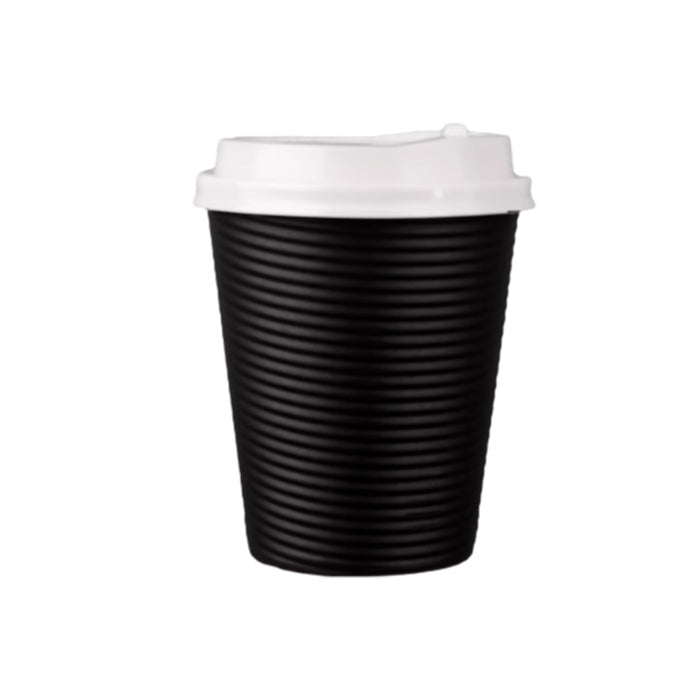 50 Sets Corrugated Paper Cups With White Lids 8oz 12oz 14oz 16oz