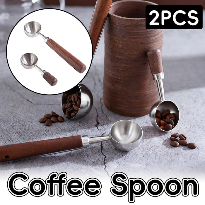 2 Pcs Walnut Handle Coffee Measuring Spoons 304 Steel