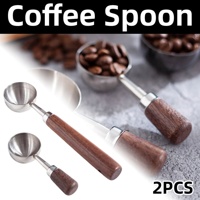 2 Pcs Walnut Handle Coffee Measuring Spoons 304 Steel