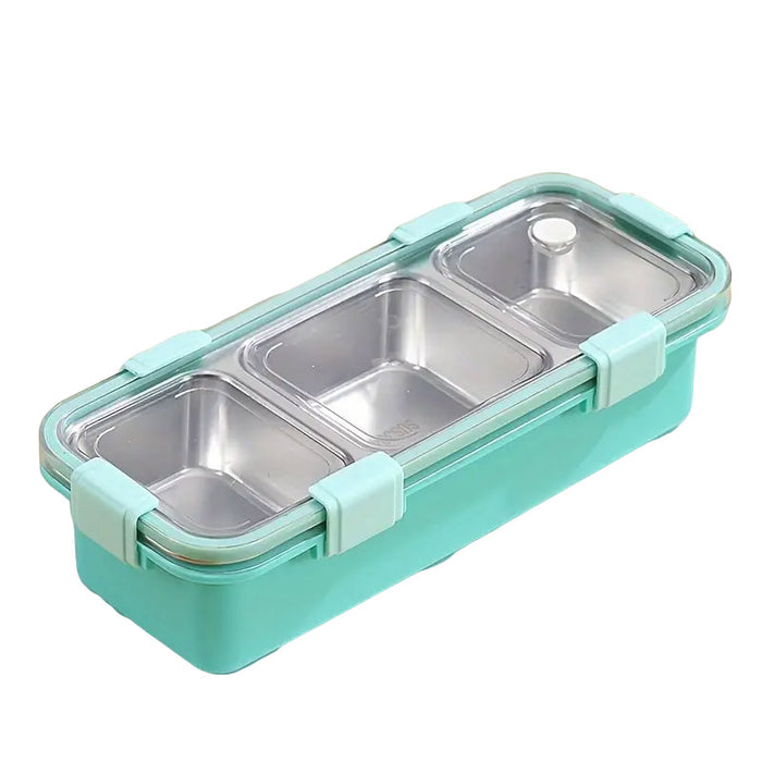 Stainless Steel Bento Lunch Box 3 Compartment Leak Resistant Container