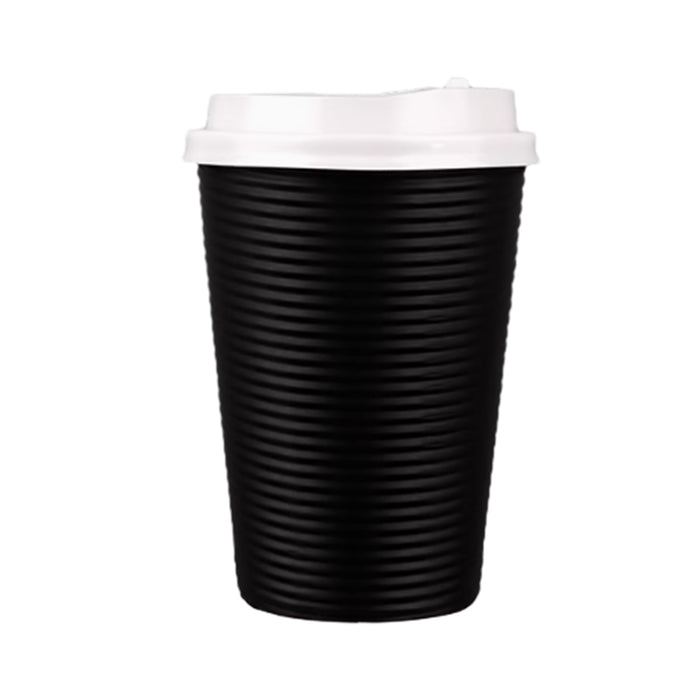50 Sets Corrugated Paper Cups With White Lids 8oz 12oz 14oz 16oz