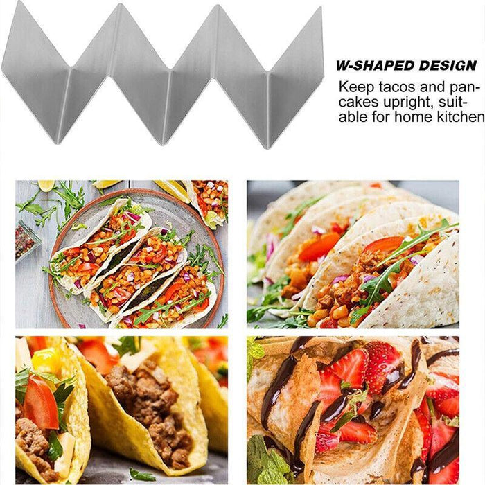 Stainless Steel Taco Holder 3 Compartments Silver with Handles