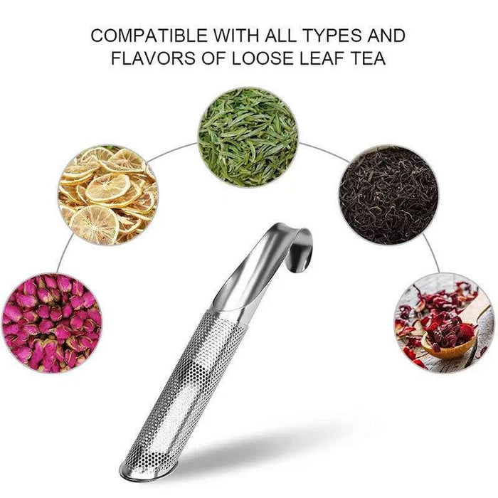 Stainless Steel Tea Infuser with Drip Tray Pipe Shape Silver