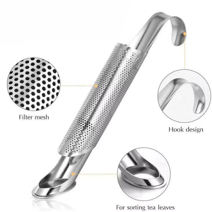 Stainless Steel Tea Infuser with Drip Tray Pipe Shape Silver