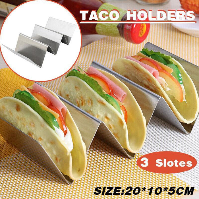 Stainless Steel Taco Holder 3 Compartments Silver with Handles