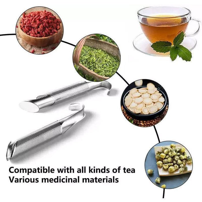 Stainless Steel Tea Infuser with Drip Tray Pipe Shape Silver