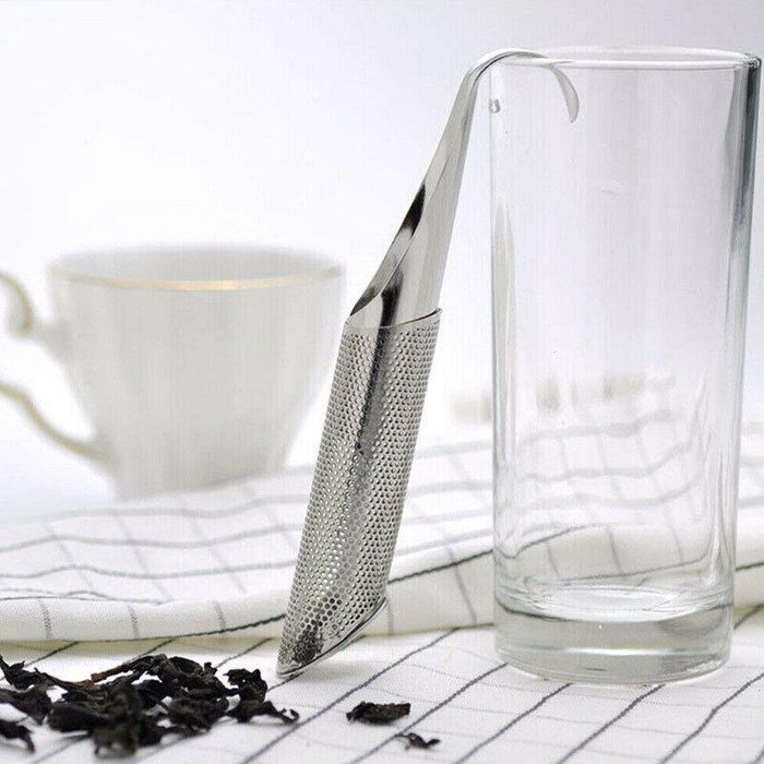 Stainless Steel Tea Infuser with Drip Tray Pipe Shape Silver