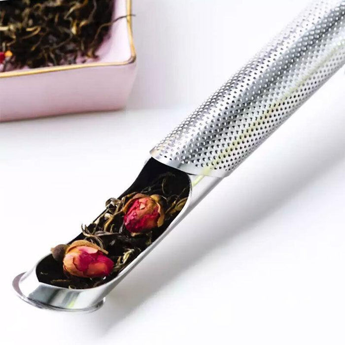 Stainless Steel Tea Infuser with Drip Tray Pipe Shape Silver