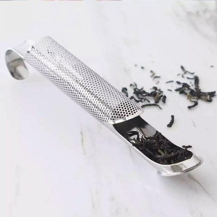 Stainless Steel Tea Infuser with Drip Tray Pipe Shape Silver