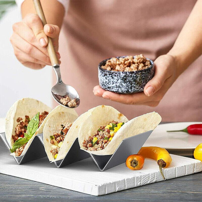 Stainless Steel Taco Holder 3 Compartments Silver with Handles