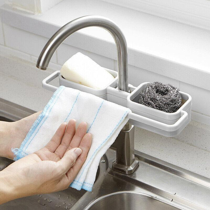 Faucet Mounted Kitchen Sink Drainer Rack, Adjustable Storage for Sponge and Soap