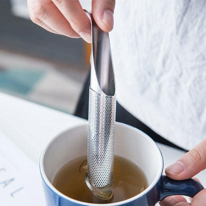 Stainless Steel Tea Infuser with Drip Tray Pipe Shape Silver