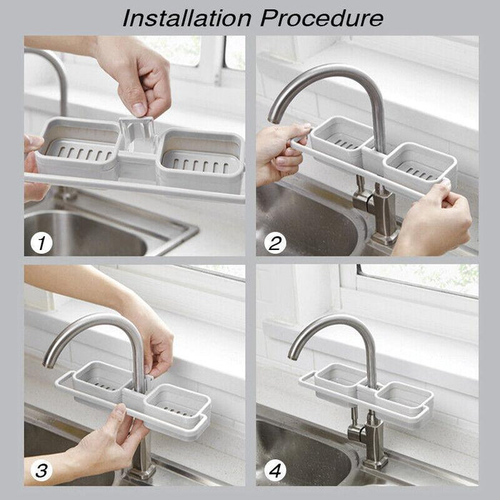 Faucet Mounted Kitchen Sink Drainer Rack, Adjustable Storage for Sponge and Soap