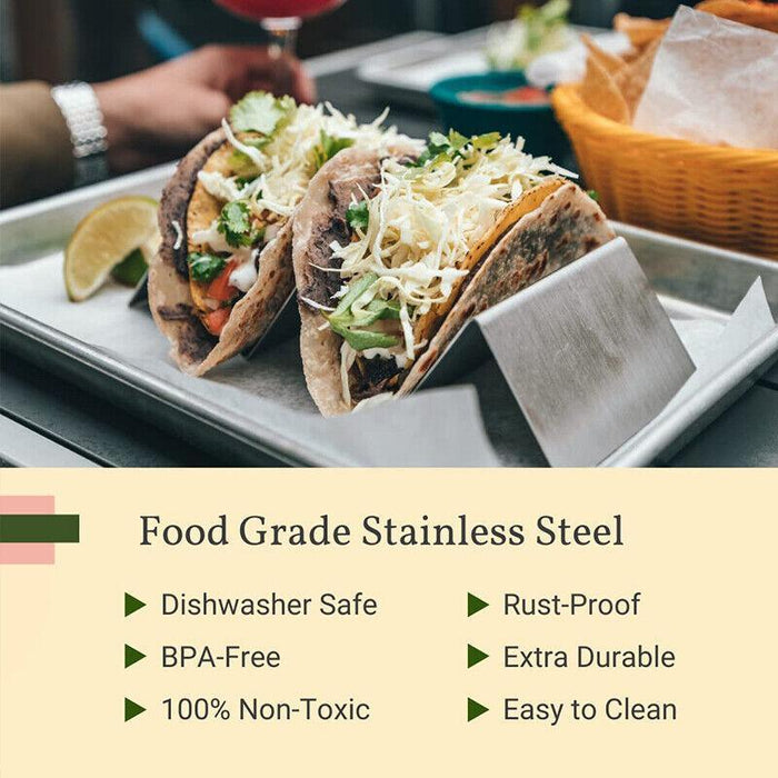 Stainless Steel Taco Holder 3 Compartments Silver with Handles