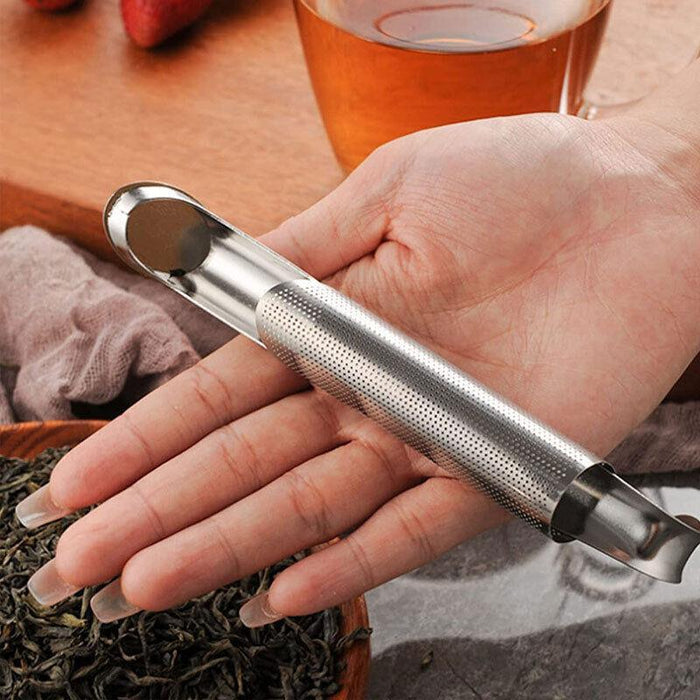 Stainless Steel Tea Infuser with Drip Tray Pipe Shape Silver