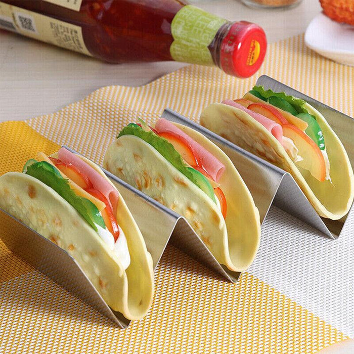 Stainless Steel Taco Holder 3 Compartments Silver with Handles