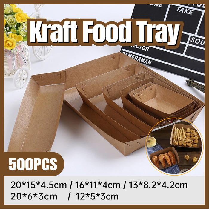 500PCS Kraft Cardboard Food Disposable Tray Brown Party Chips Takeaway Container