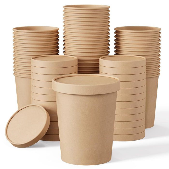 Kraft Paper Soup Bucket with Lid Compostable Heat Resistant