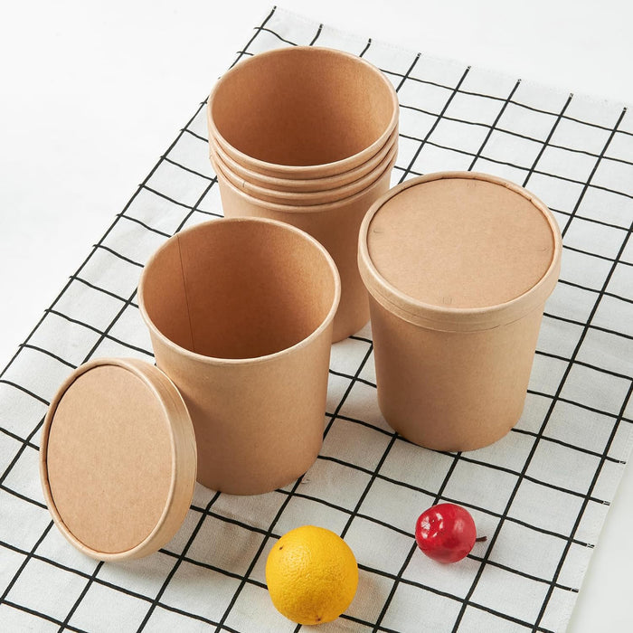 Kraft Paper Soup Bucket with Lid Compostable Heat Resistant