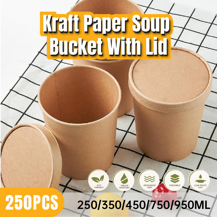 Kraft Paper Soup Bucket with Lid Compostable Heat Resistant