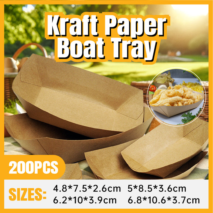 Kraft Paper Boat Trays Biodegradable Grease-Resistant Food Serving Trays in 4 Sizes