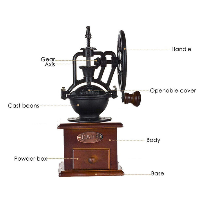 Wooden Manual Coffee Grinder Retro Cast Iron Coffee Mill