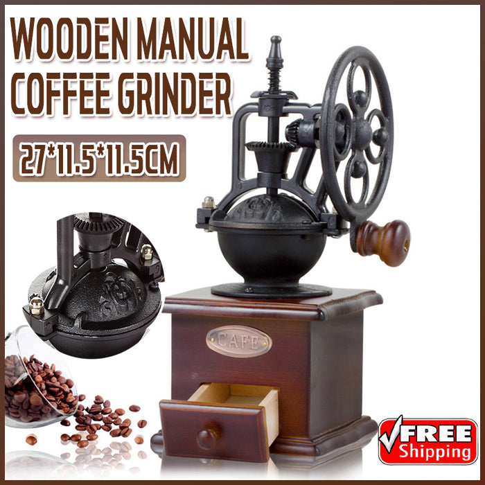 Wooden Manual Coffee Grinder Retro Cast Iron Coffee Mill
