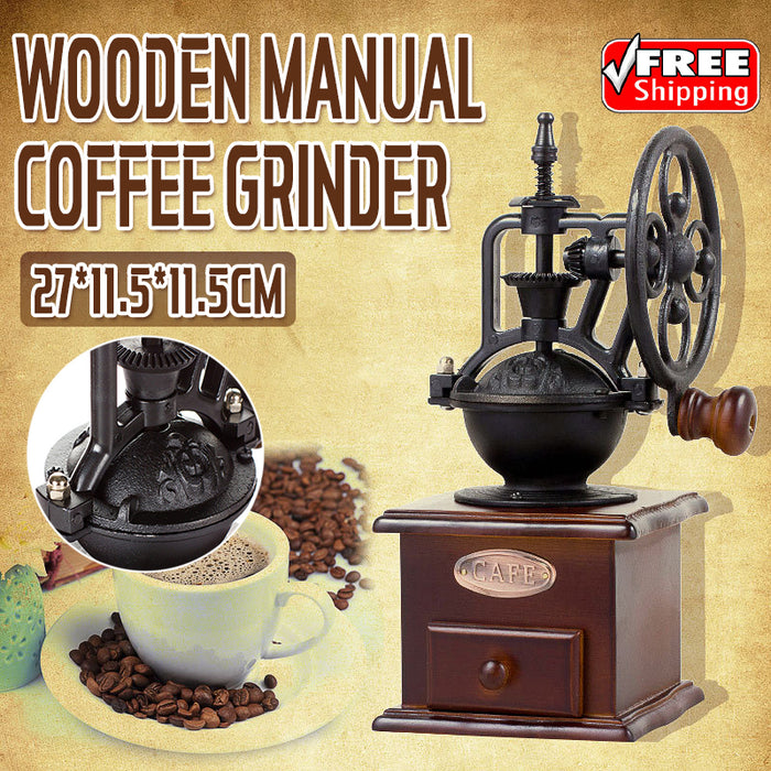 Wooden Manual Coffee Grinder Retro Cast Iron Coffee Mill