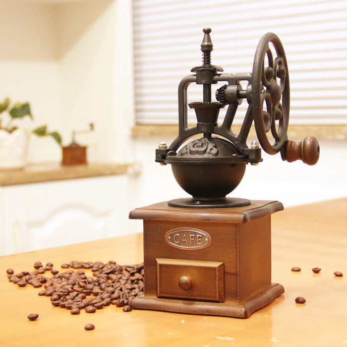 Wooden Manual Coffee Grinder Retro Cast Iron Coffee Mill