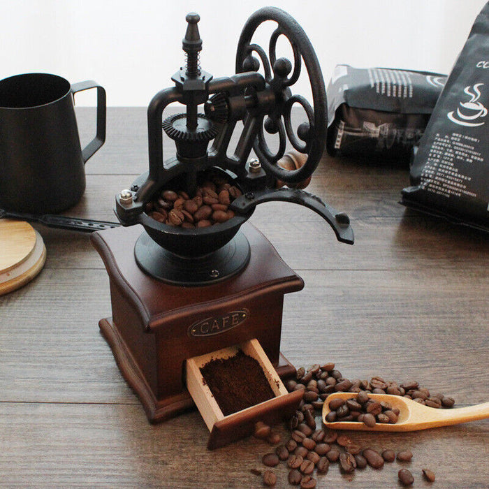 Wooden Manual Coffee Grinder Retro Cast Iron Coffee Mill