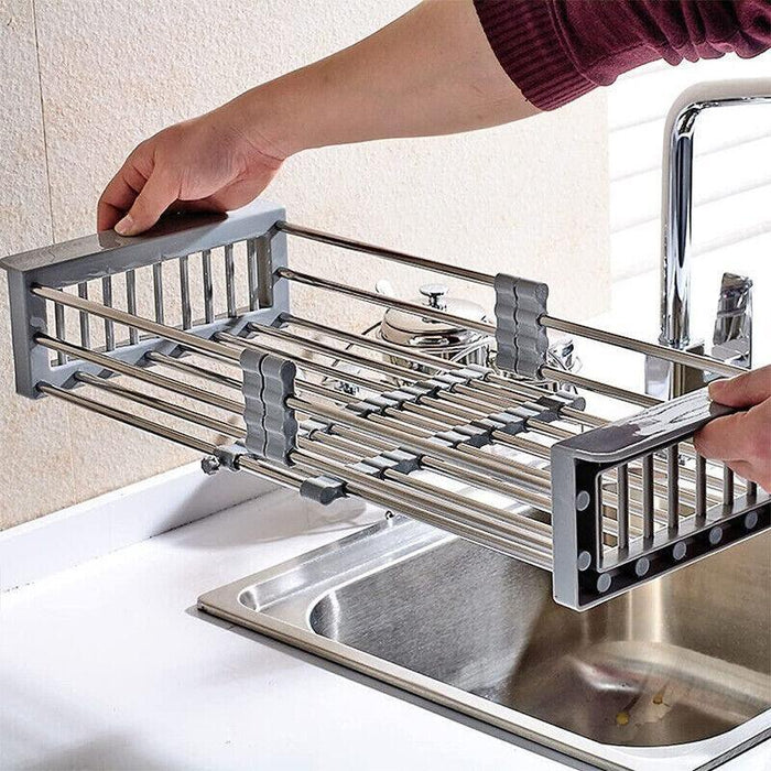 Sink Draining Rack Stainless Steel Roll Up With Silicone Ends