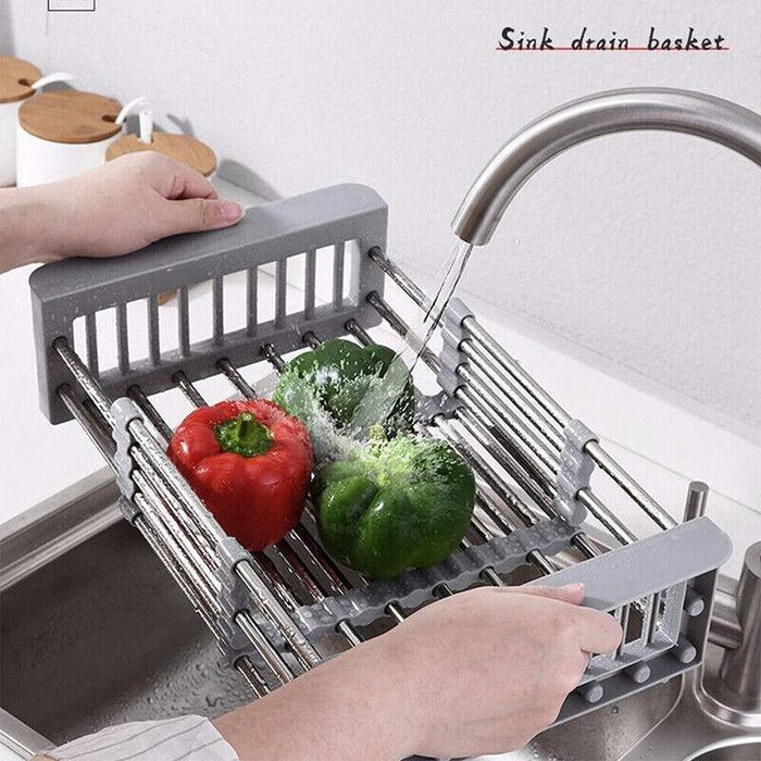Sink Draining Rack Stainless Steel Roll Up With Silicone Ends