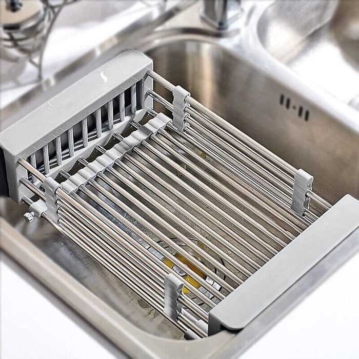 Sink Draining Rack Stainless Steel Roll Up With Silicone Ends