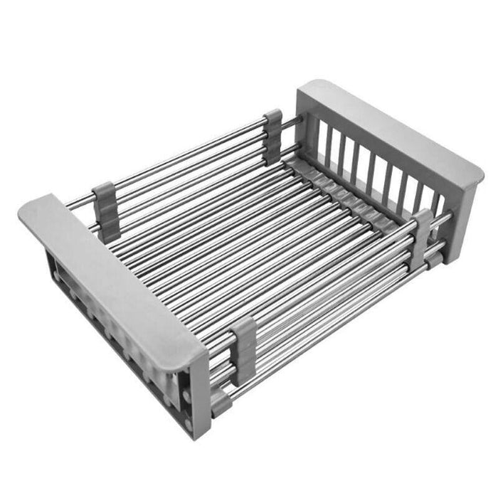 Sink Draining Rack Stainless Steel Roll Up With Silicone Ends