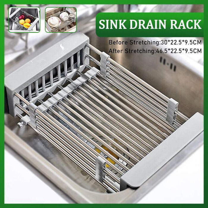 Sink Draining Rack Stainless Steel Roll Up With Silicone Ends