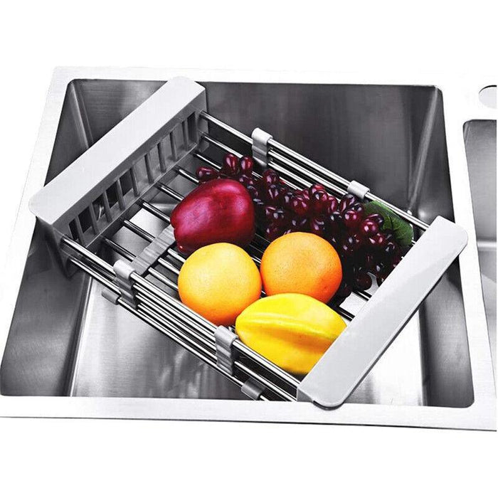 Sink Draining Rack Stainless Steel Roll Up With Silicone Ends