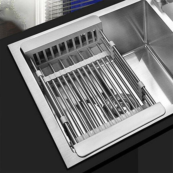 Sink Draining Rack Stainless Steel Roll Up With Silicone Ends