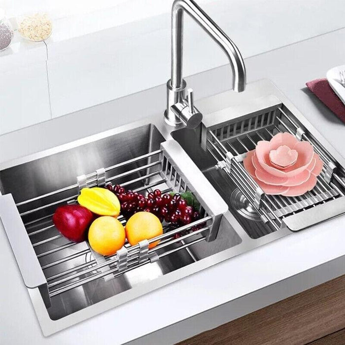 Sink Draining Rack Stainless Steel Roll Up With Silicone Ends