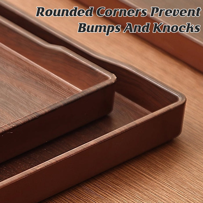 6 Pcs Rectangular ABS Wood Grain Anti-Slip Serving Tray 39.7 x 29.7 cm