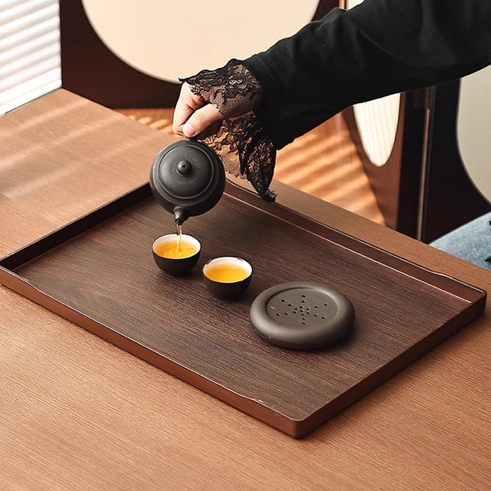 6 Pcs Rectangular ABS Wood Grain Anti-Slip Serving Tray 39.7 x 29.7 cm