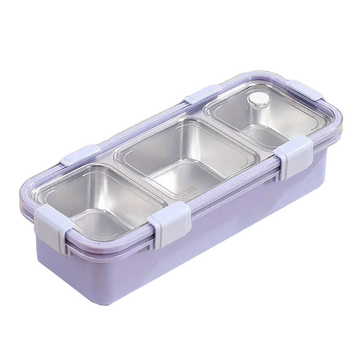 Stainless Steel Bento Lunch Box 3 Compartment Leak Resistant Container