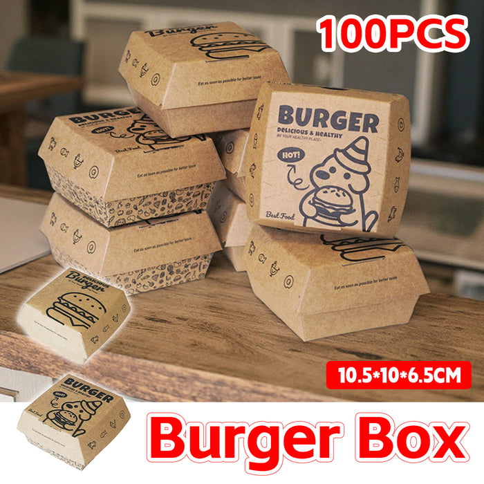 100 Pcs Food-Grade Kraft Burger Takeaway Boxes with Vent Hole 2 Styles