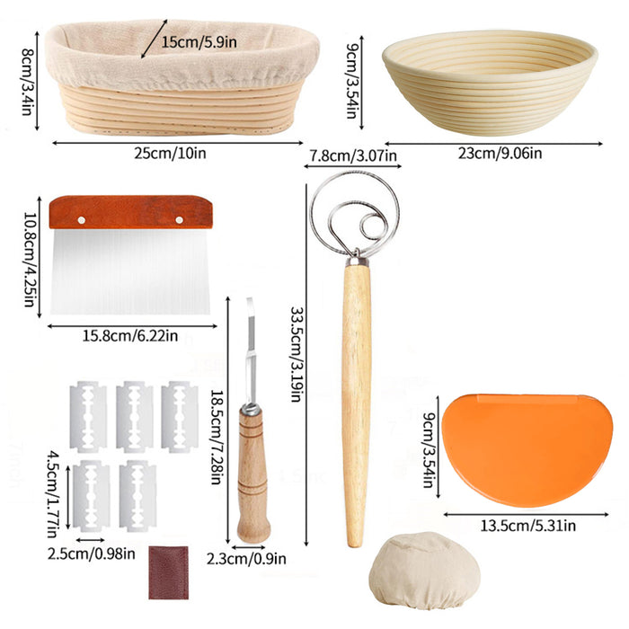 14 Piece Bread Baking Set Rattan Baskets Tool Kit